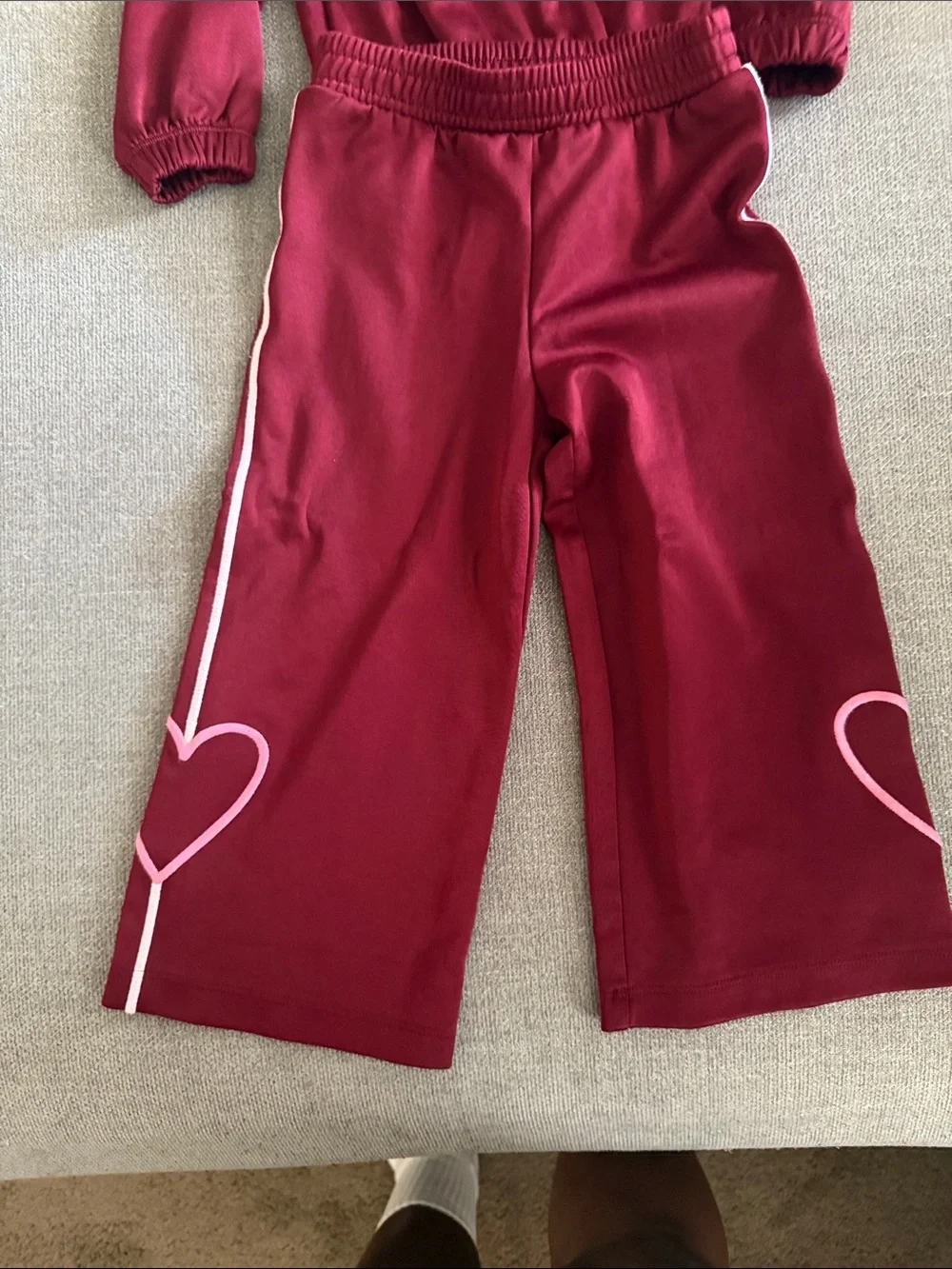 Old Navy Girls Burgundy Hooded Sweatshirt & Pants Set with Pink Heart